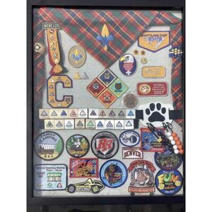 GLASS Framed & Mounted 2000s Webelos Boy Cub Scout Badges Pins Metals Coin BSA